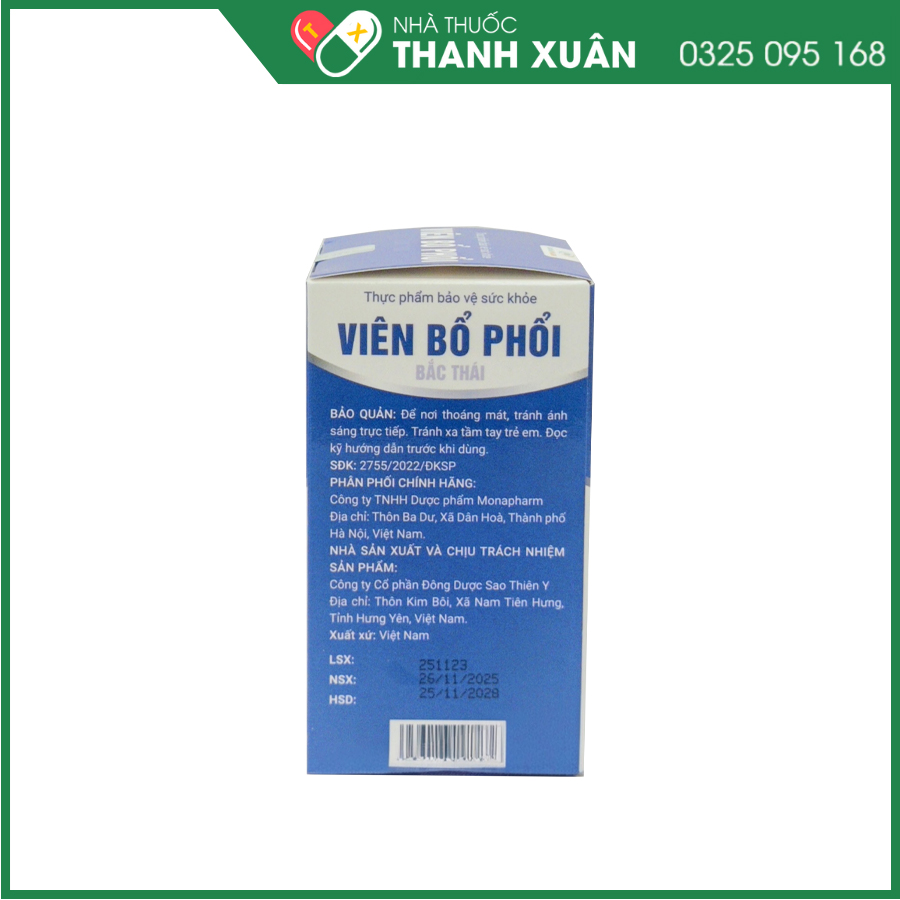 Viên Bổ Phổi Bắc Thái giúp hỗ trợ bổ phổi, hỗ trợ giảm ho, giảm đau rát họng, khàn tiếng